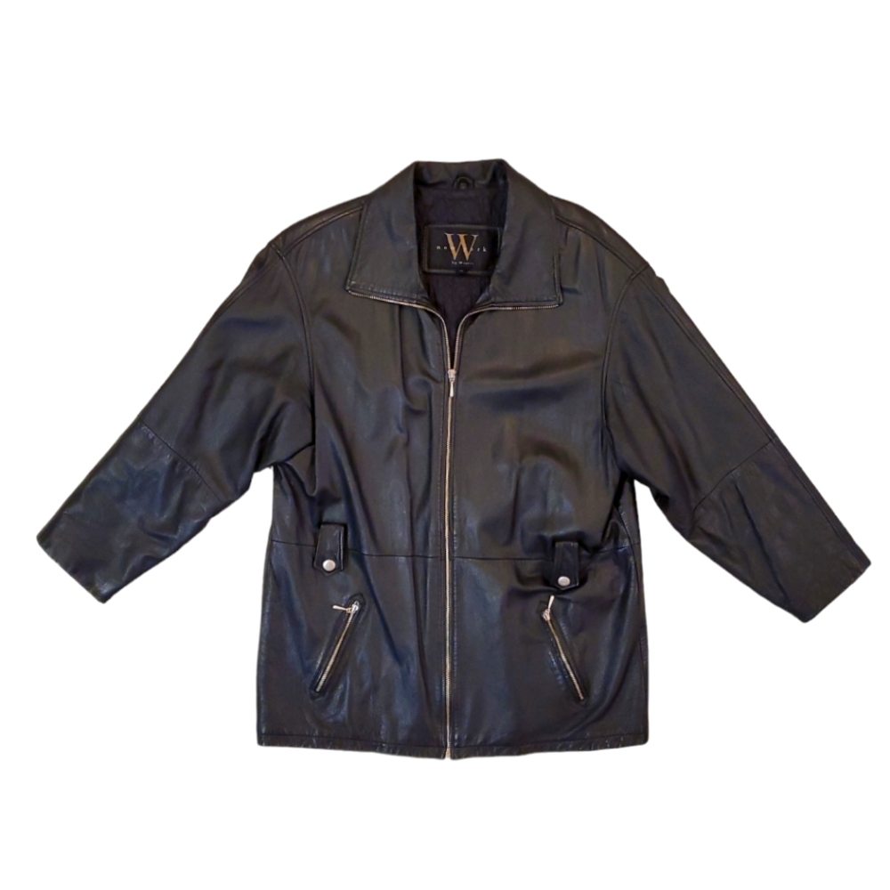 New York by‎ Winlit Men's Black Vintage Leather Long Coat Large